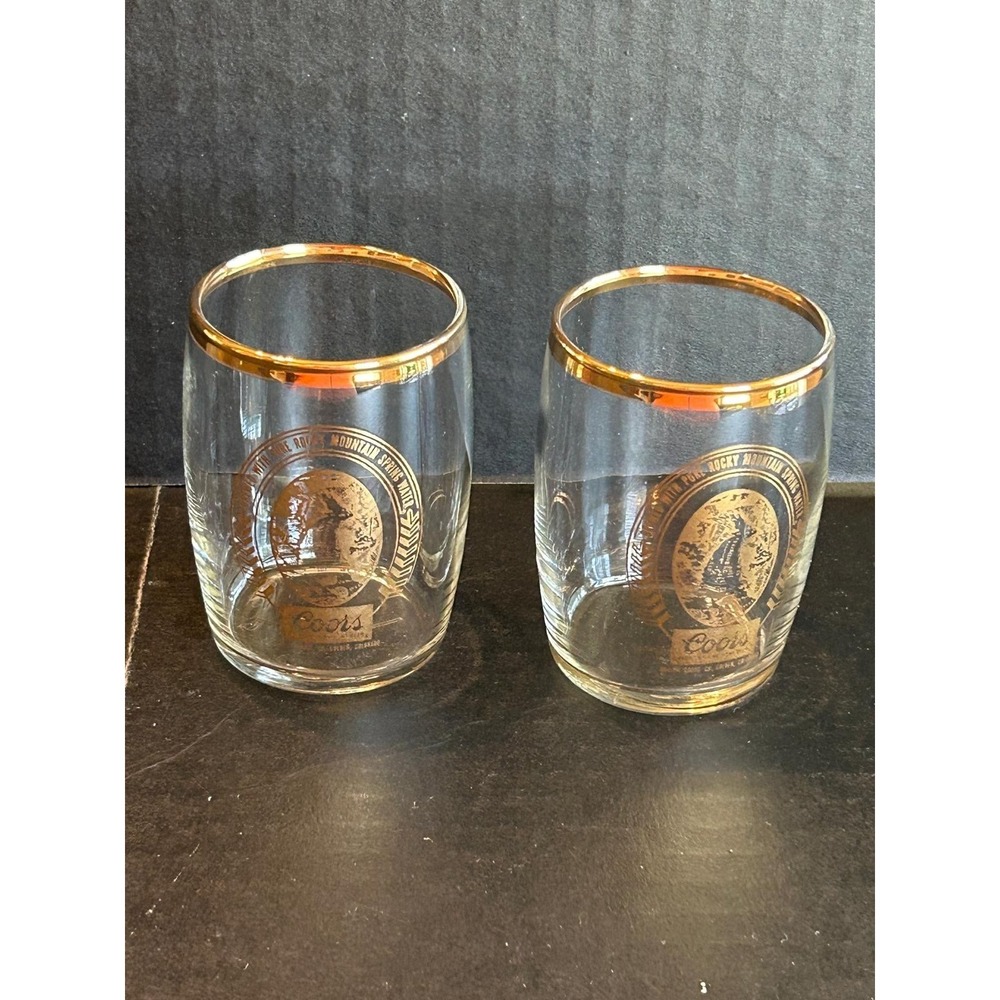 Coors Vintage Gold Rim Beer Glasses Set of 2 Breweriana Collectible